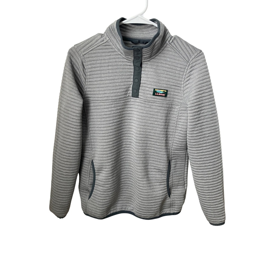 LLBean‎ Gray Textured Fleece Snap Neck Pullover Sweatshirt Size S